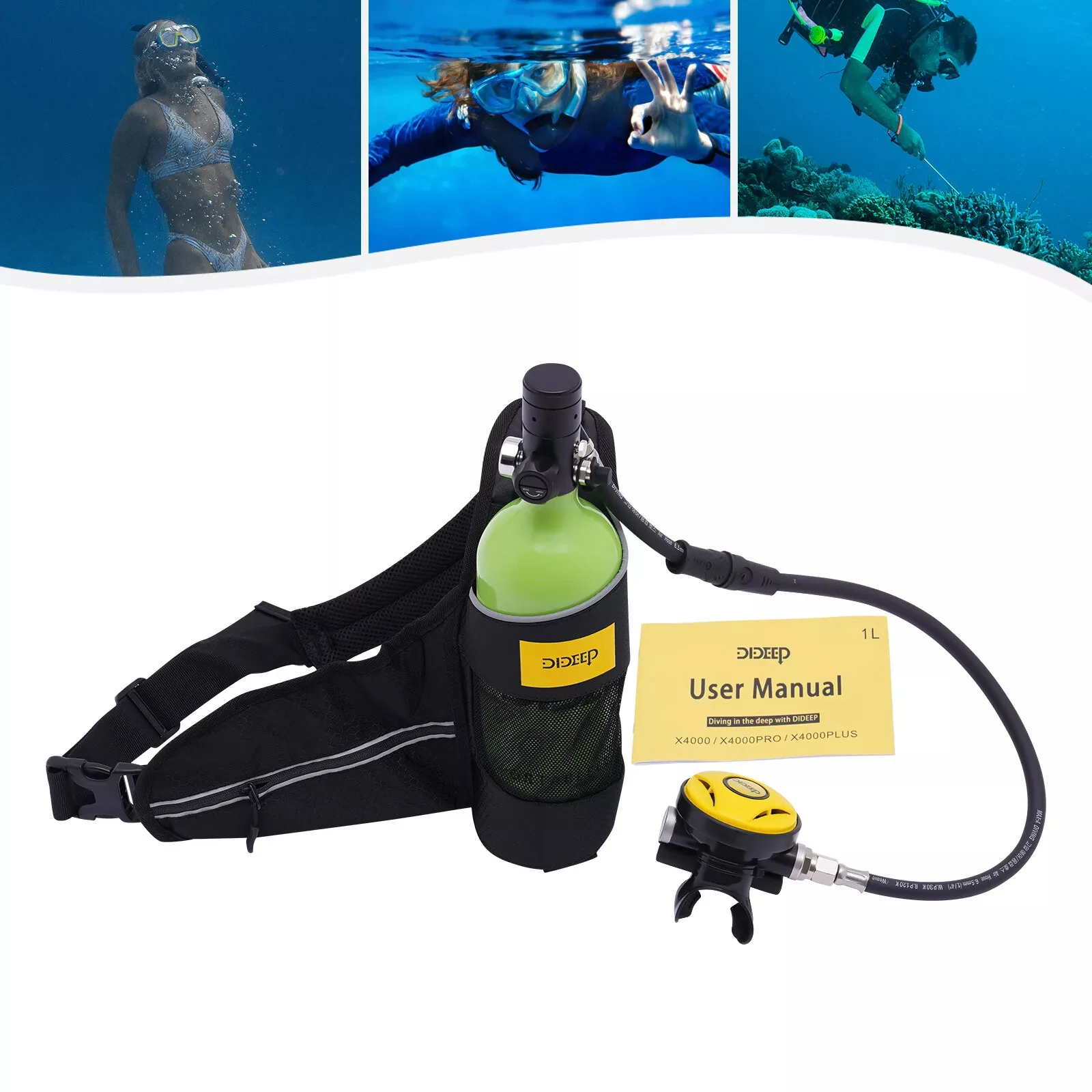 

1L Portable Diving Oxygen Cylinder + Strap Set, Underwater Rebreather Mini Oxygen Cylinder for Snorkeling/Scuba Diving