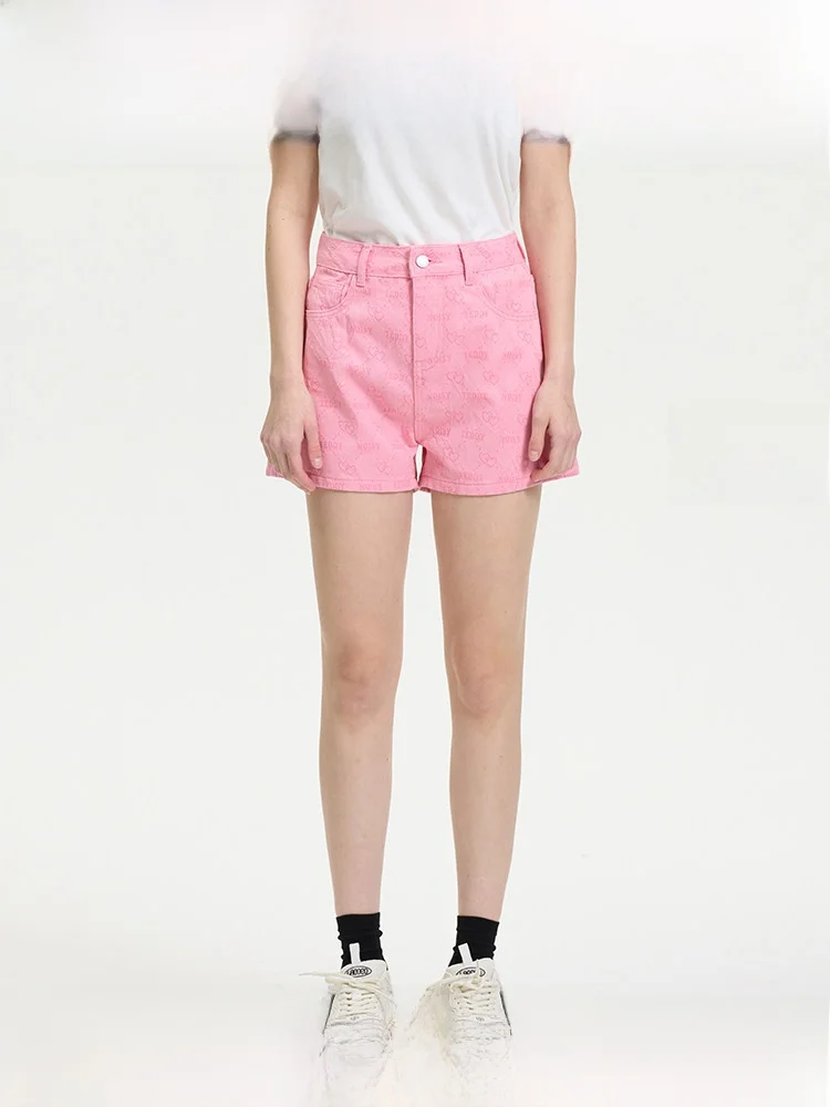 

Faionable Printed Denim orts Comfortable Casual Versatile Women's Summer High Waist Wide Leg Straight Loose Fit NOISY TEDDY