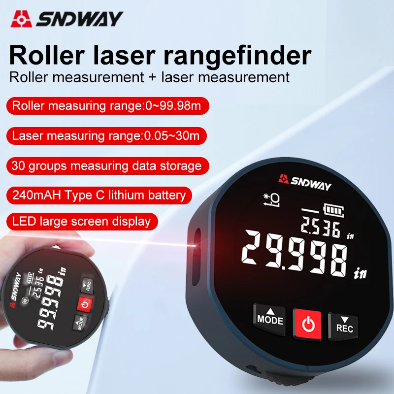 SNDWAY Electronic Roller Laser Distance Meter 2-in-1 Laser Tape Measure High Precision Flat Curved Arc Laser Digital Rangefinder