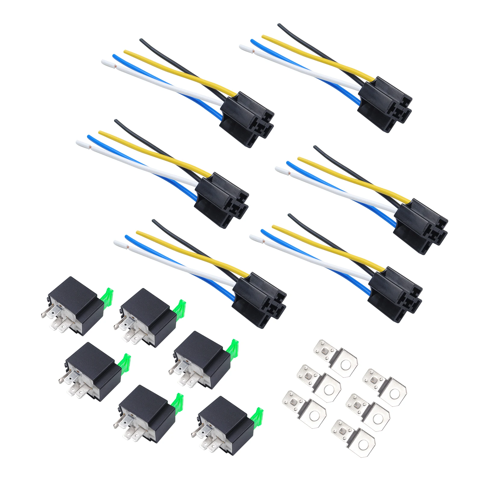 

6PCS 24V 30A Automotive Relay Kit with 4-pin Socket Wiring Harness Waterproof Heavy Duty Truck Ship Relay Switch Wiring Harness