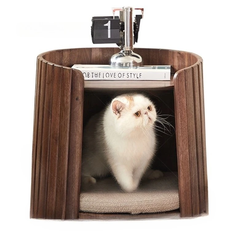 

North American black walnut corner few Nordic solid wood sofa side few living room cat nest round cat house cat small coffee ta