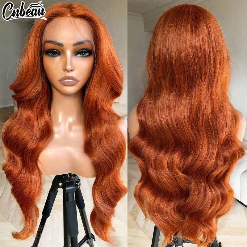 Peruca frontal de renda para mulheres, gengibre laranja, perucas de fechamento de renda 4x4, cabelo humano, peruca frontal transparente HD, 13x4