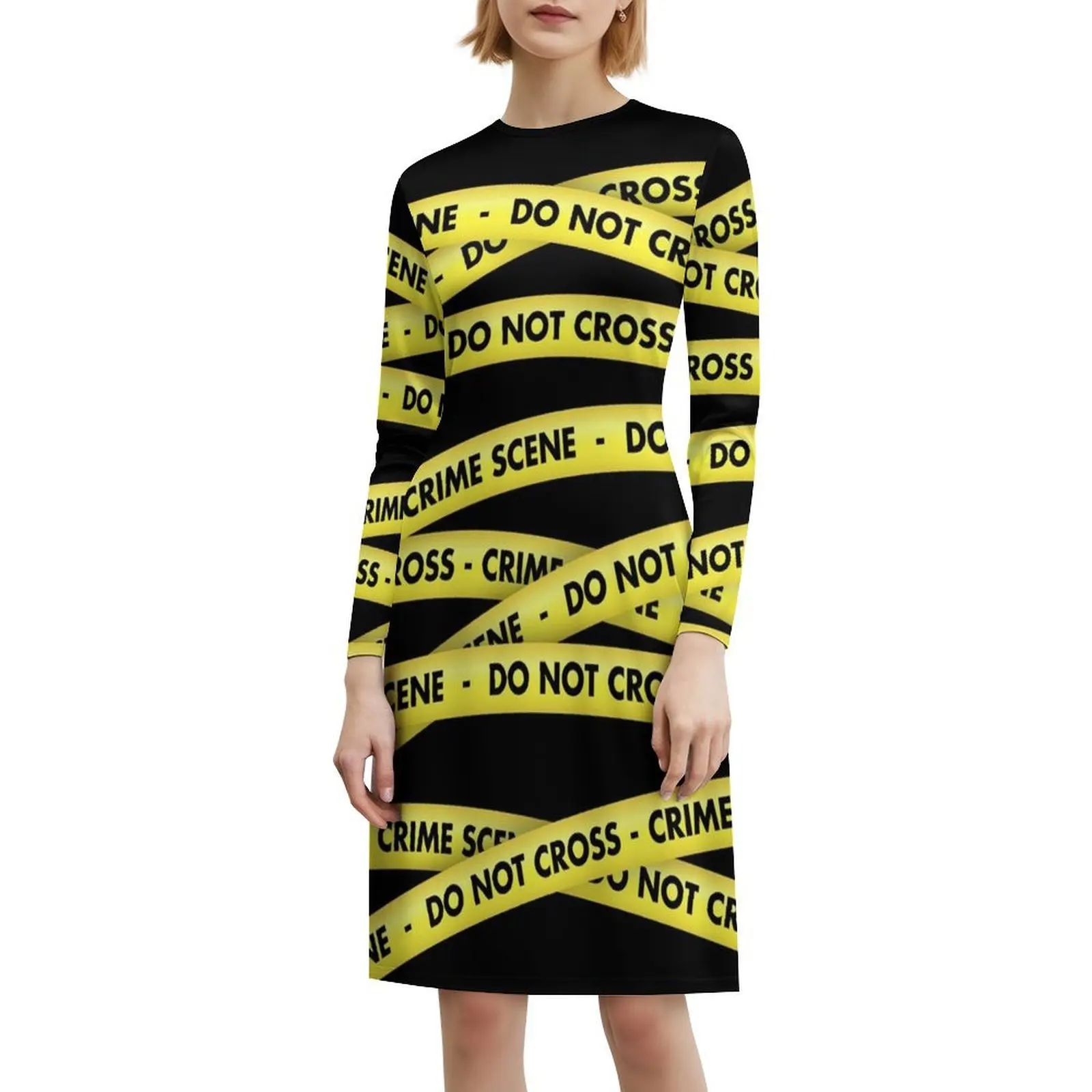 Tempat Kejadian Perkara Jangan Melintasi Pita Kuning Yang Dilarang Polisi Gaun Kasual Gaya Korea Untuk Wanita Gaun Kantor Harian Sederhana Warna Kuning