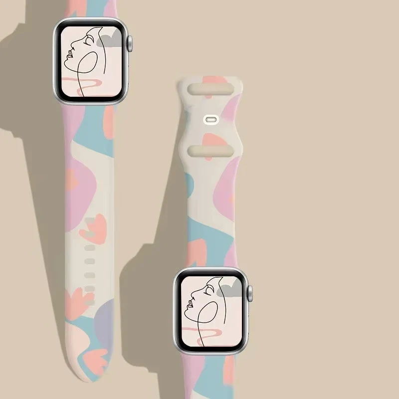 Printed Band For Apple Watch strap 44mm 45mm 41mm 46mm-40mm Ultra 2 49mm Women Silicone bracelet iWatch Series 10 9 8 7 6 5 4 SE