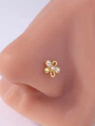 1Pcs 20G L Shaped Nose Studs CZ Cute Flower Design Gold Silver Color Nose Piercing for Women Girl Cute Nostril Jewelry