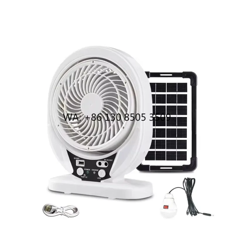 HELIOS 10W Solar Panel AC/DC Rechargeable Table Fan with 6/8 Inches Air Cooler White Lithium Battery Quiet Breeze Long Lifespan