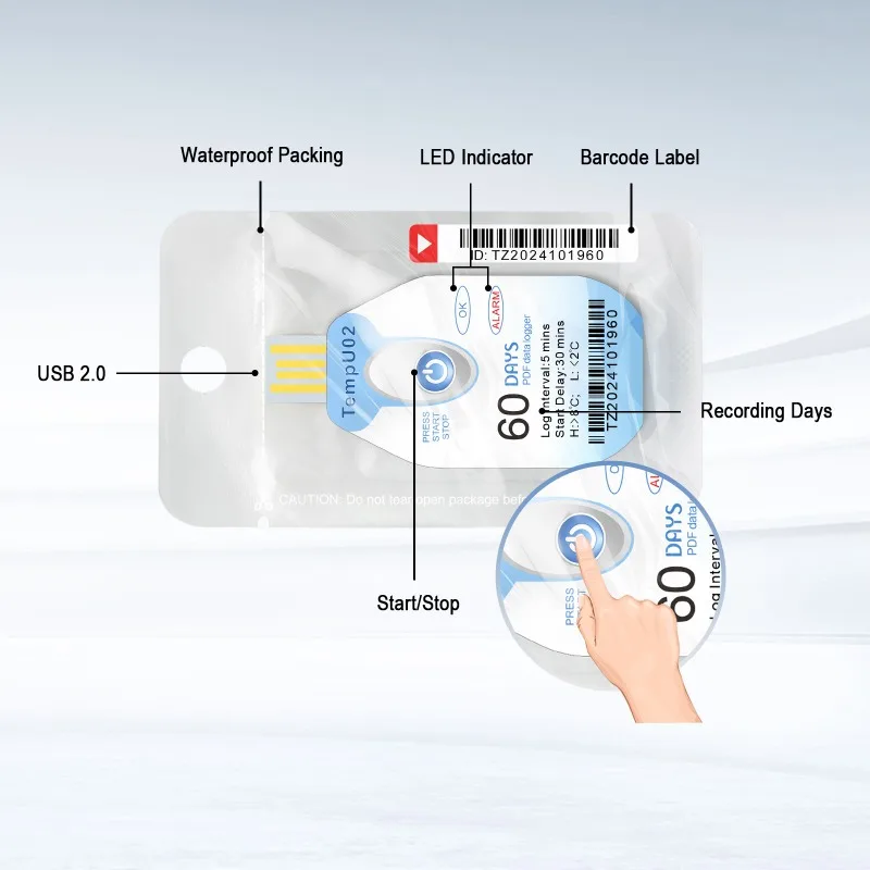 

10pcs Tempu02 Tempu Temperature Data Logger for Transport Cold Chain 60days 90days Optional Storage High-Precision