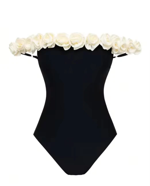

One Piece Swimsuit 2026 New Solid Floral Swimwear Women Swimsuit Bandeau Bathing Suit Beachwear Monokini Female Swimming Suits
