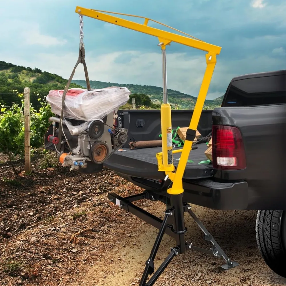 Hydraulic Receiver Hitch Mounted Crane – 1000 lb. Capacity – Portable Swivel Pickup Truck Hoist with 360°
