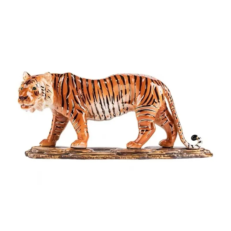 Handmade Porcelain White Tiger Sculpture - Ceramic Forest Beast Totem Statue Collection Craft White Tiger Home Decor Ornament