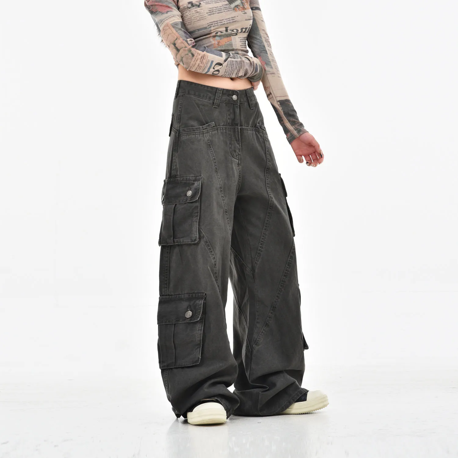 

Женские зеленые мешковатые брюки-карго, большие брюки-парашюты, спортивные штаны в японском стиле 2000-х годов, винтажные брюки в стиле Харадзюку Y2k2k, одежда