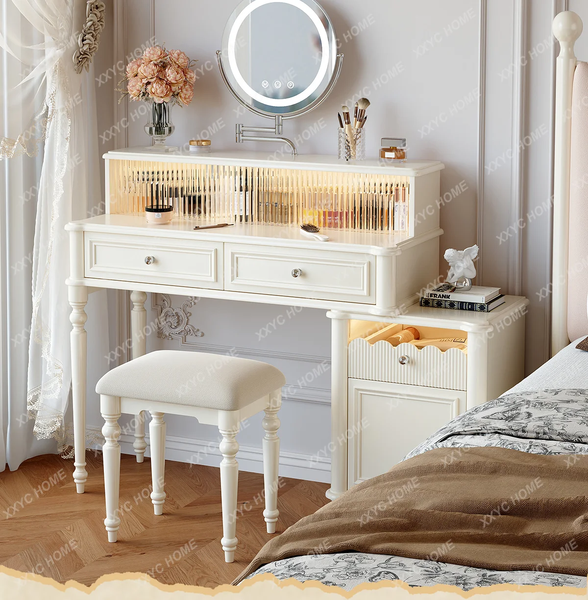

Cream Wind Solid Wood Dresser Bedside Table Integrated Bedroom Premium Retractable Storage