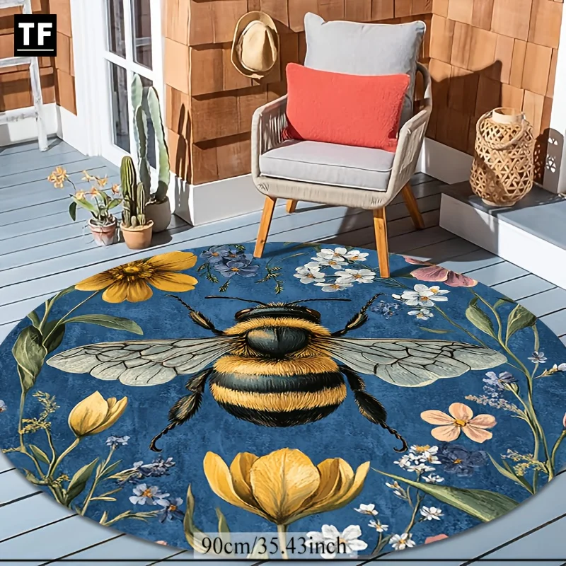 

Хрустальный бархатный ковер [1 шт. Коврик Bee & Flower] Весна в воздухе 1 шт. Хрустальный бархатный круглый ковер/коврик/коврик с рисунком пчелы и цветов,