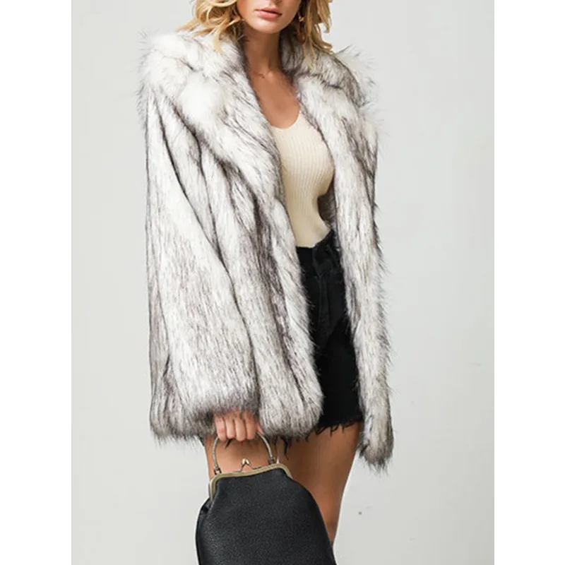 Tinaa Luxury Fur Coat for Womens 2025 Plus Size Gradual Color Warm Lapel Collar Long Sleeve Smooth Elegant Outerwear 67801