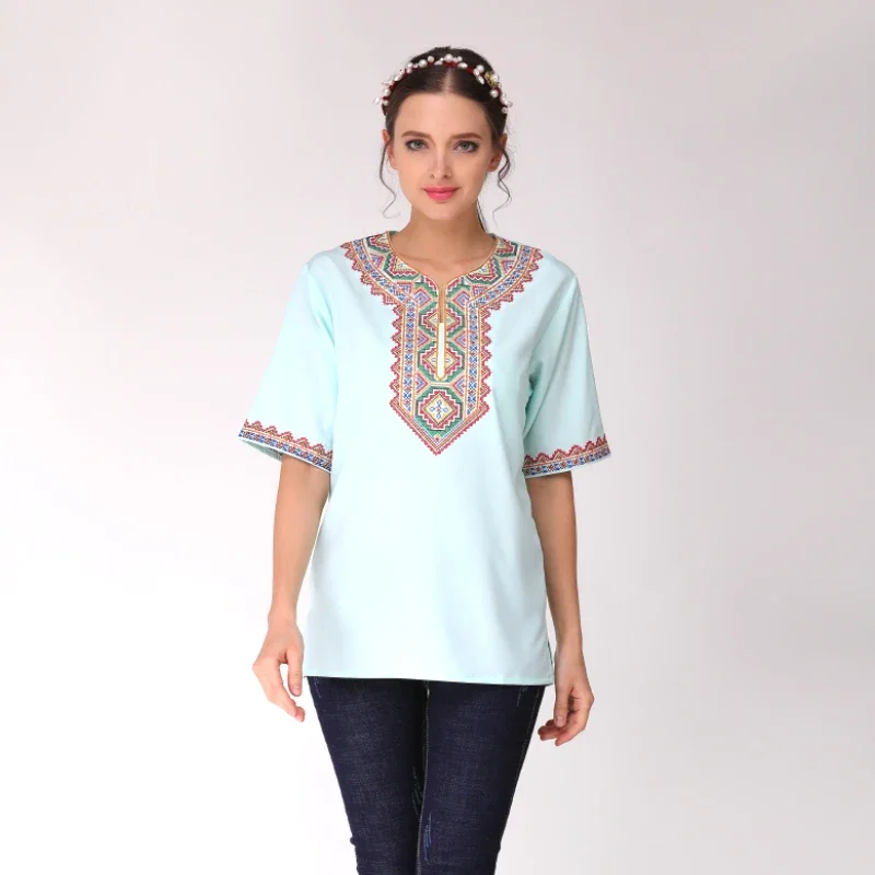 

Summer Xinjiang Clothes Ethnic Style Embroidered Shirt for Men Women Blouse Chinese Top Chiffon T-shirts Tshirt Tees
