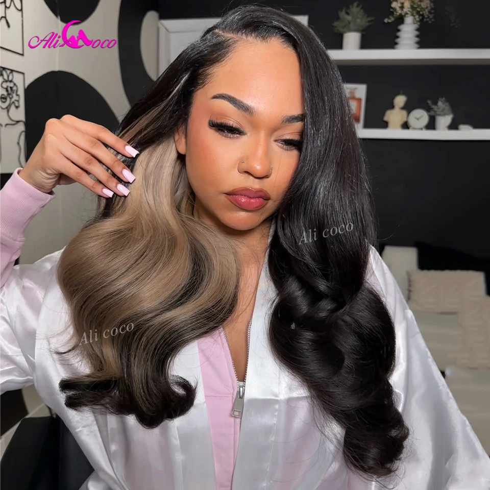 

Пепельно-русый, объемная волна, 13x4, 13x6, кружевной фронтальный парик из натуральных волос, бразильский, плотность 180, мелирование, парики из человеческих волос для женщин