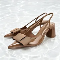 Sexy Burgundy Patent Leather Pointed Toe Pumps Women Fashion Bow Slingback Brand Designer Shoes Elegant Cozy Banquet Dress Shoes - Image 2