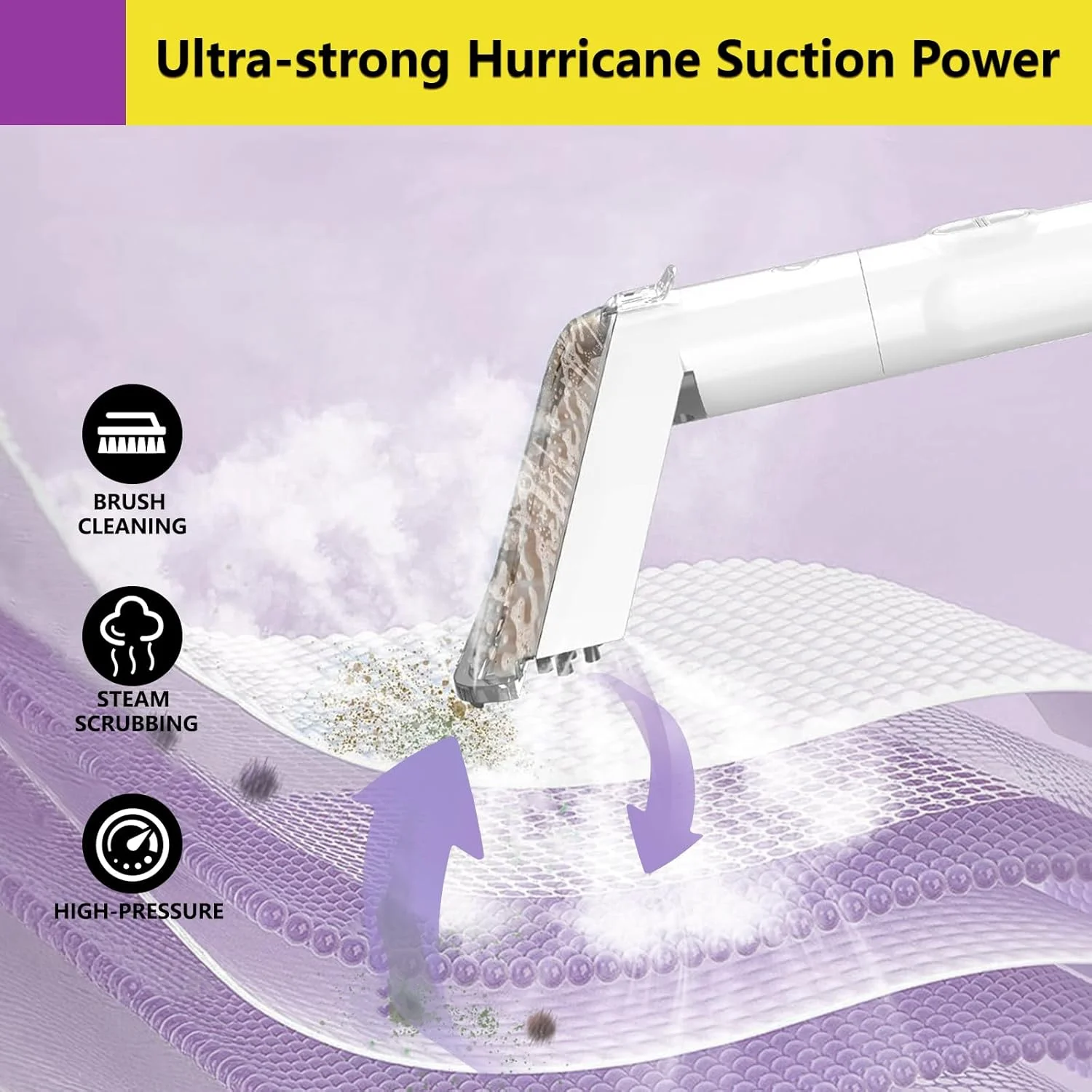 Portable Carpet Cleaner Machine with 100℃ Steam & Deep Cleaning Suction, Handheld Spot Cleaner for Pets, Car Seats, Couch - Touc