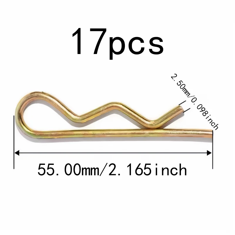 Rust Resistant Steel R-Clip Cotter Pins, 17 pcs 5.5 M2.5*55mm, Agricultural Machinery, Multipurpose Versatile