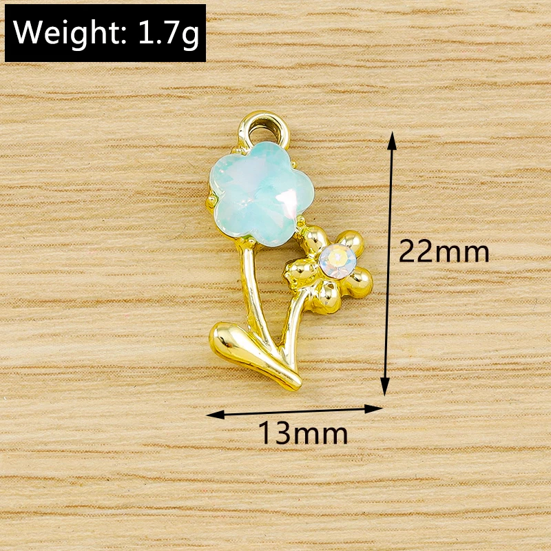 10 Stück 13x22mm Zarte Kristallblumen-Anhänger für Schmuckherstellung, Ohrringe, Halsketten, Armbänder, DIY-Bastelzubehör – Detail 1