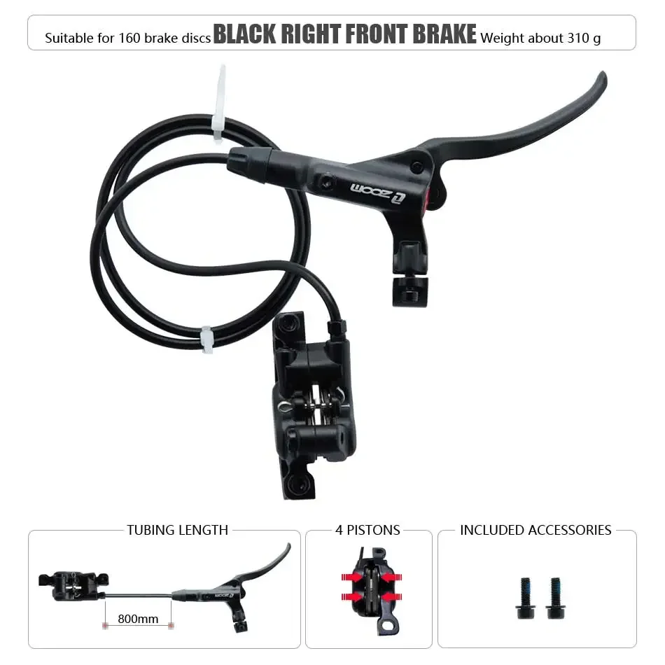 Zoom HB-876 4 Zuiger Opvouwbare Mountainbike Schijf Hydraulische Rem Set Voor 800 Achter 1400 Mm Mtb Fiets Kramp Rode Fietsonderdelen