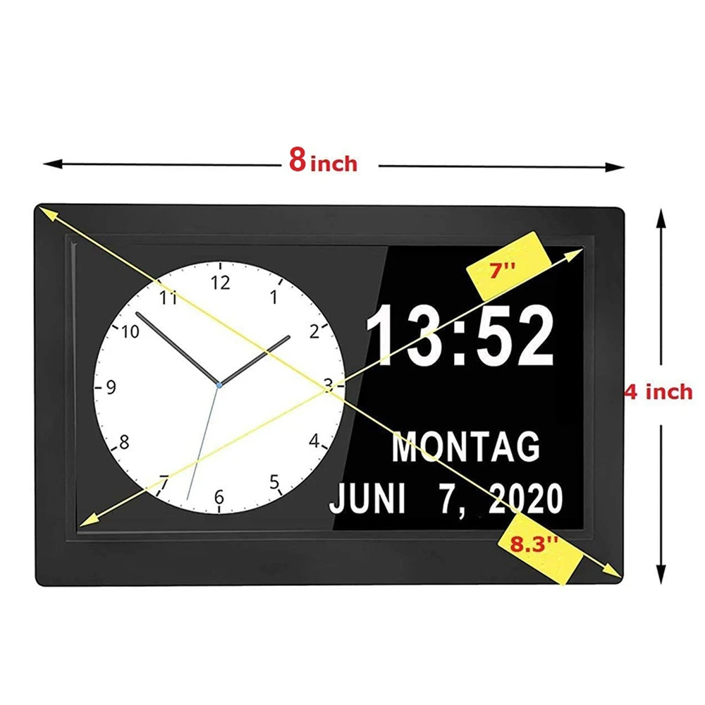 Dementia Clocks,Calendar Clock,Digital Clock with Large Digits Display,Alarm Clock with HD Digital Photo Frame,UK Plug