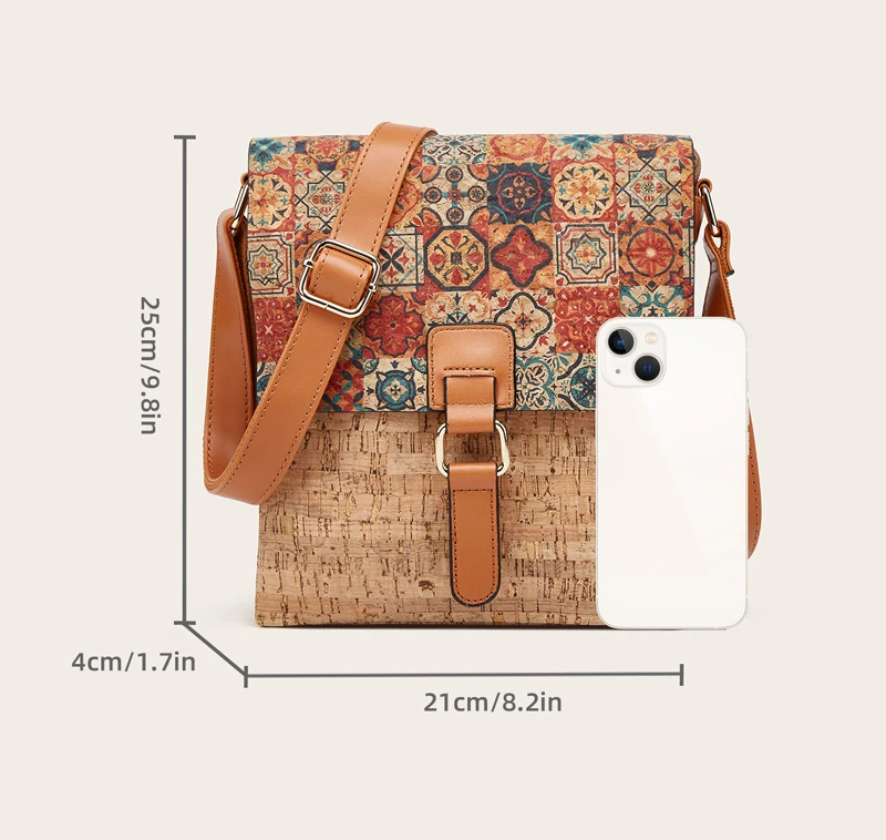 Messenger Bag Women Retro Cork Leather Printing Vertical Model Flap Cover Hasp Shoulder Bags