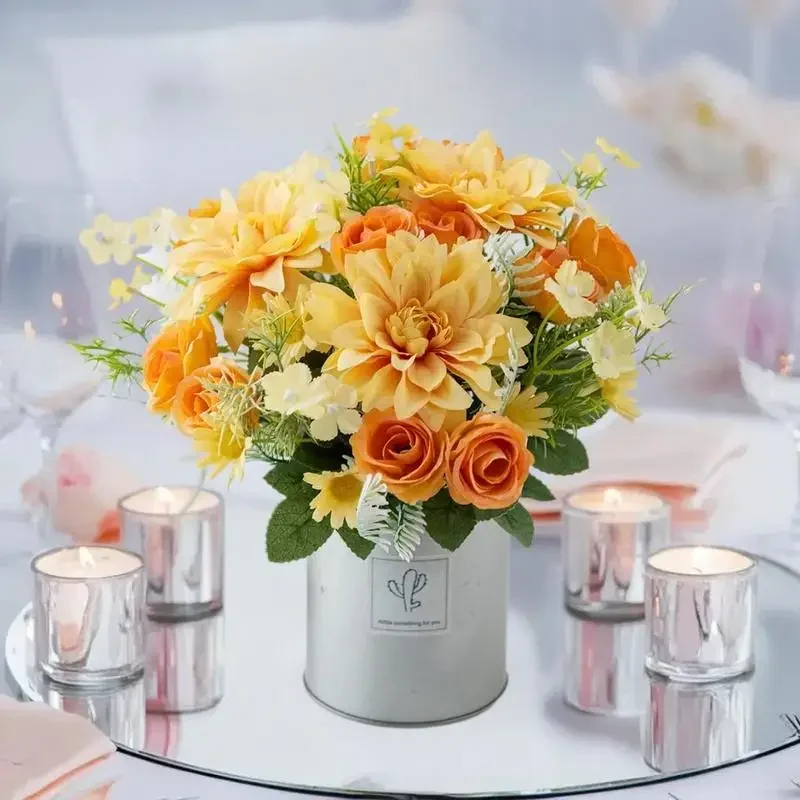 1PC Artificial Rose Flowers Wedding Home Bedroom Decor Bridal Bouquet Garden Fake Silk Dahlia Hydrangeas Vase For Board Outdoors