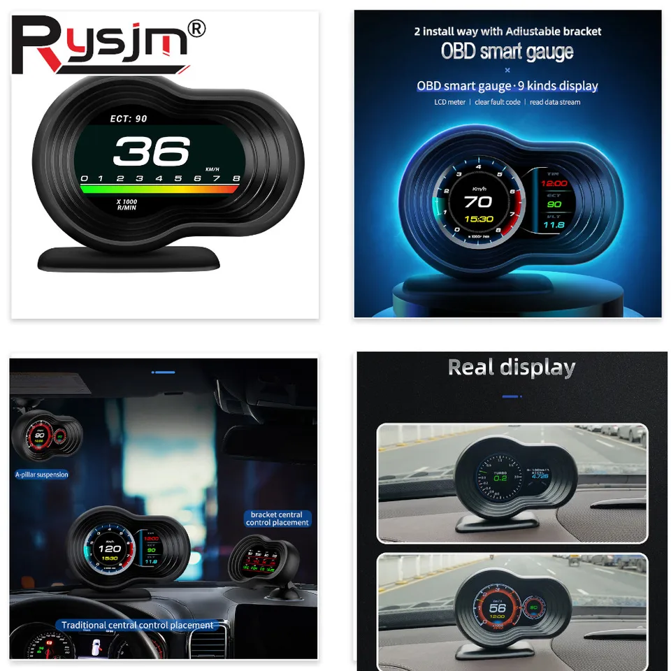 OBD2 자동차 HUD F9 OBD 헤드업 디스플레이 자동 스마트 자동차 온보드 컴퓨터 게이지 디지털 속도계 온도 엔진 RPM 알람