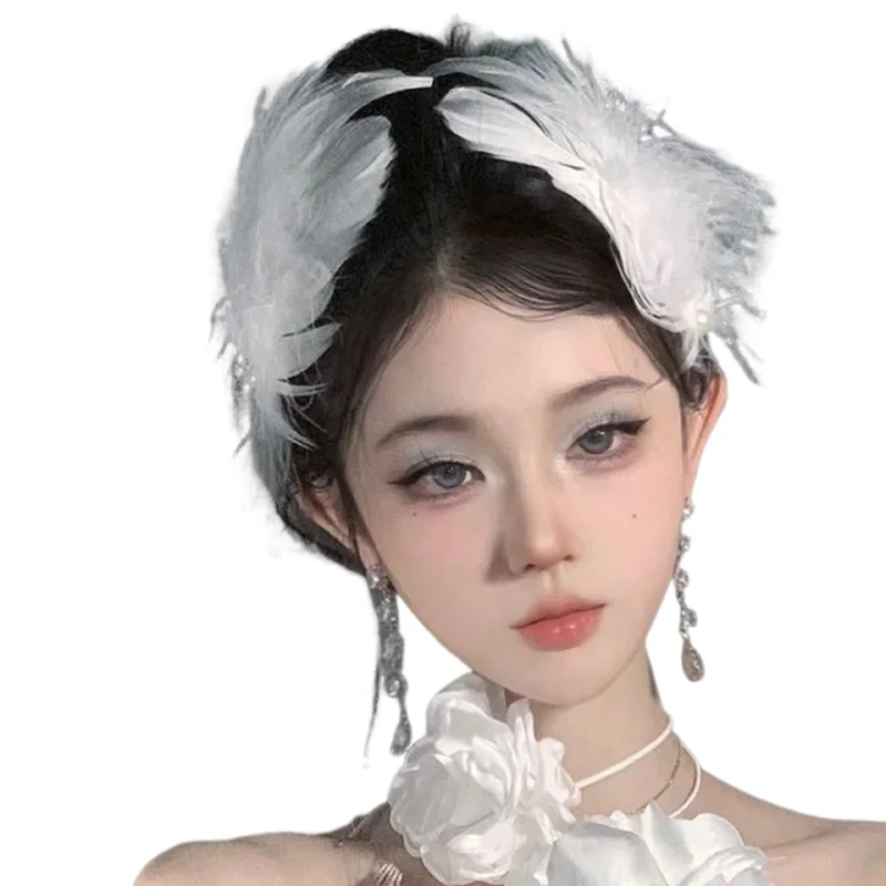 

Elegant Swan Feather Hair Clip For Brides Super Fairy Tale Angel Photo Prop Side Clip Pure Desire Bridal Accessory