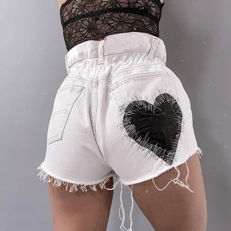 Sexy harajuku mall goth streetwear shorts mit hoher taille frauen herz patchwork stickerei mode punk grunge shorts y2k outfit 2024