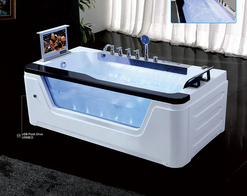 for Glass luxurious Jet Massage Bath tub With TV And Colored Bubble Whirlpool Bathtubs