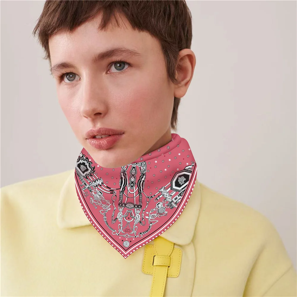 

Brand Silk Scarves Saddle Printed Twill Silk Scarf Women Shawls Luxury Design Hijab Fashion Square Curled Scarf Neckerchief