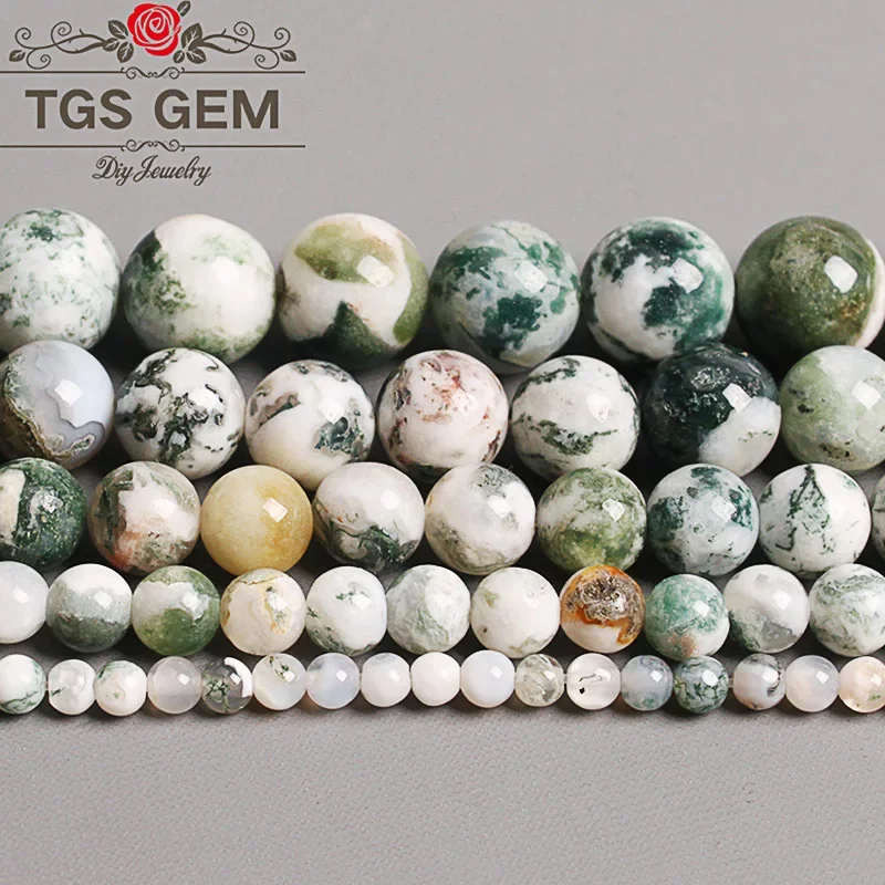 Natural Moss Stone Beads White Moss Round Loose Charms Beads For Jewelry Making Diy Bracelet Necklace Accessory 4 6 8 10 12 MM