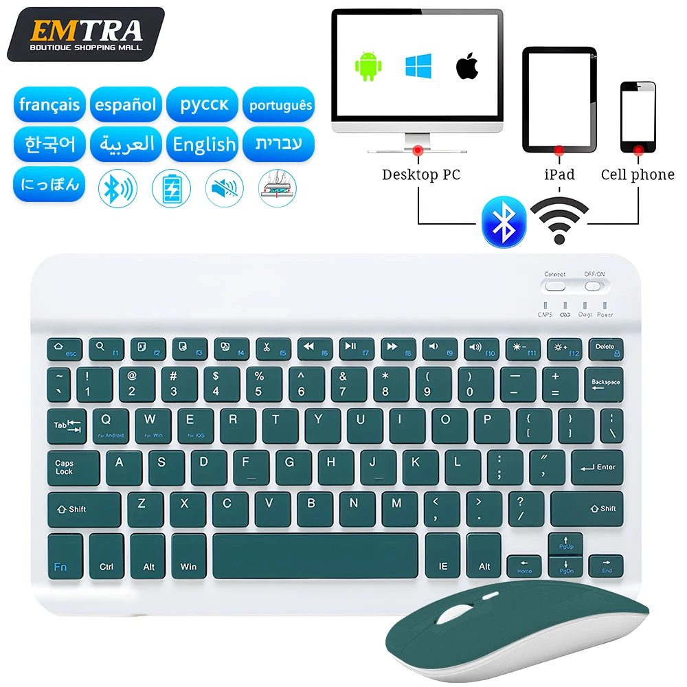 EMTRA Wireless Keyboard Bluetooth Keyboard and Mouse For iPad Air 5 Pro 12.9 Tecaldo Bluetooth For Xiaomi Samsung iPad Keyboard