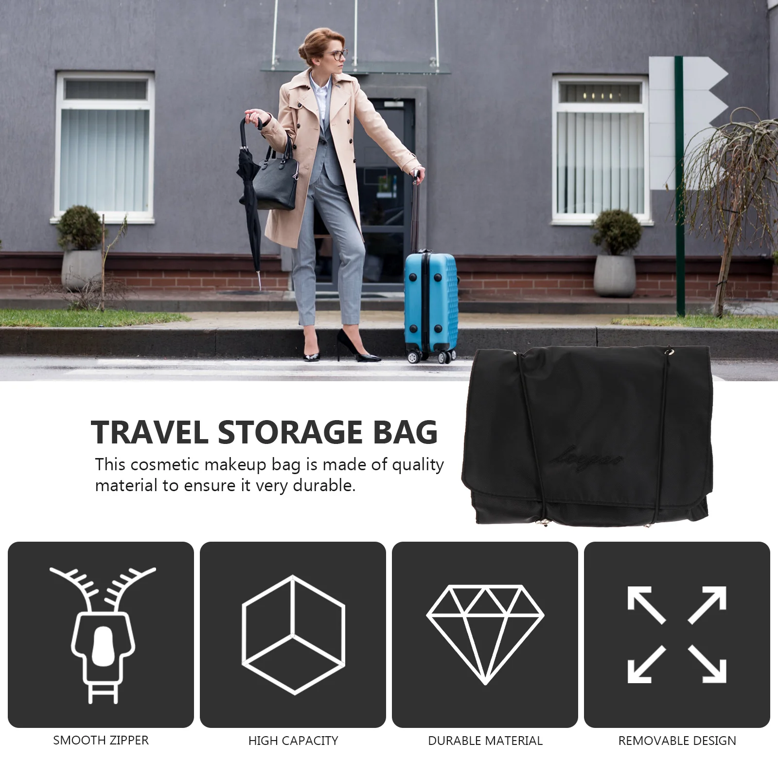 

4-in-1 Hanging Toiletry Bag Foldable Makeup Pouch Portable Travel Organizer Makeup Cosmetics Storage Cosmetics Bag