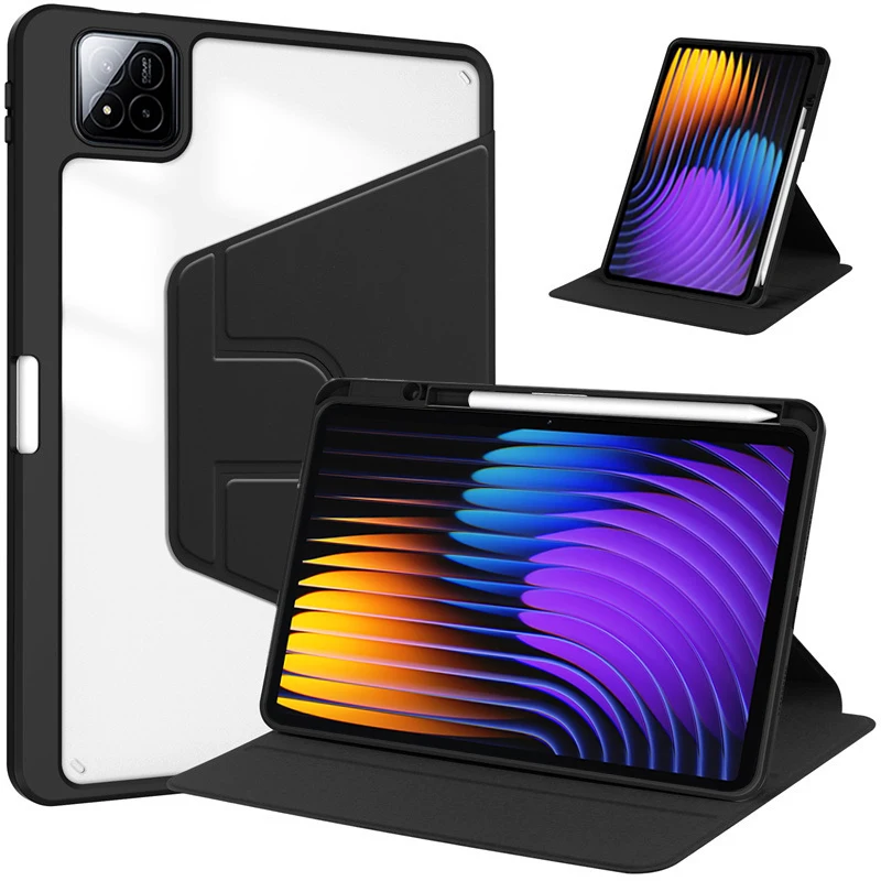 360° Rotating Case For Xiaomi Pad 7 8 Pro 11.2inch 2024 2025 Swiveling Stand Clear Back Cover With Pencil Holder