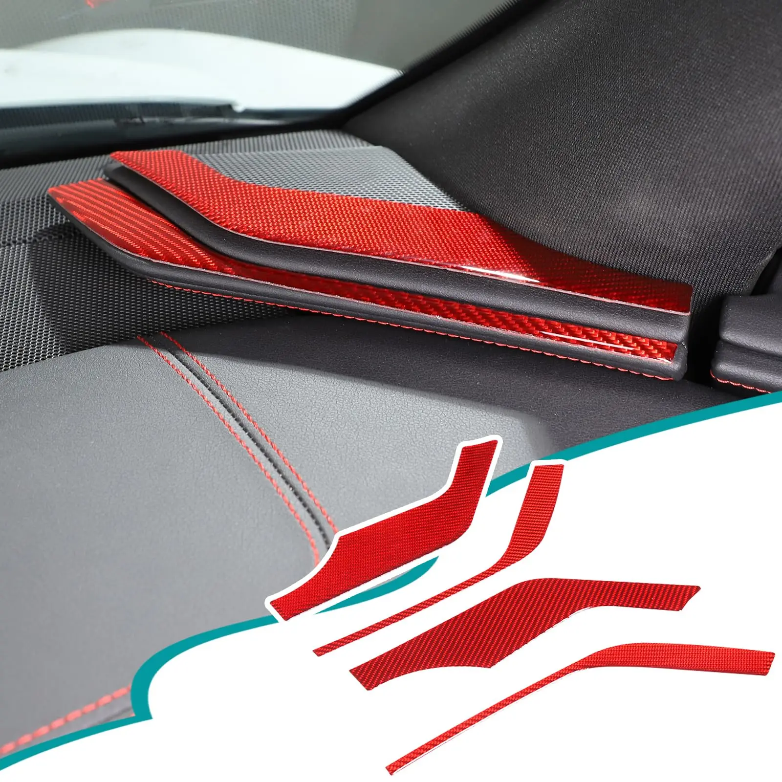 

Red Carbon Fiber Style Interior Trim Strips For Corvette C8 2020–2023 Dashboard And Console Side Panels