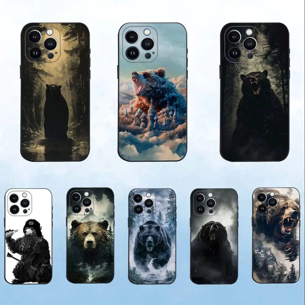 

Russian Bear Phone Case For iPhone 16,15,14,13,12,11 Plus,Pro Max,XS,X,XR,SE,Mini,8,7,Soft Silicone Black Cover