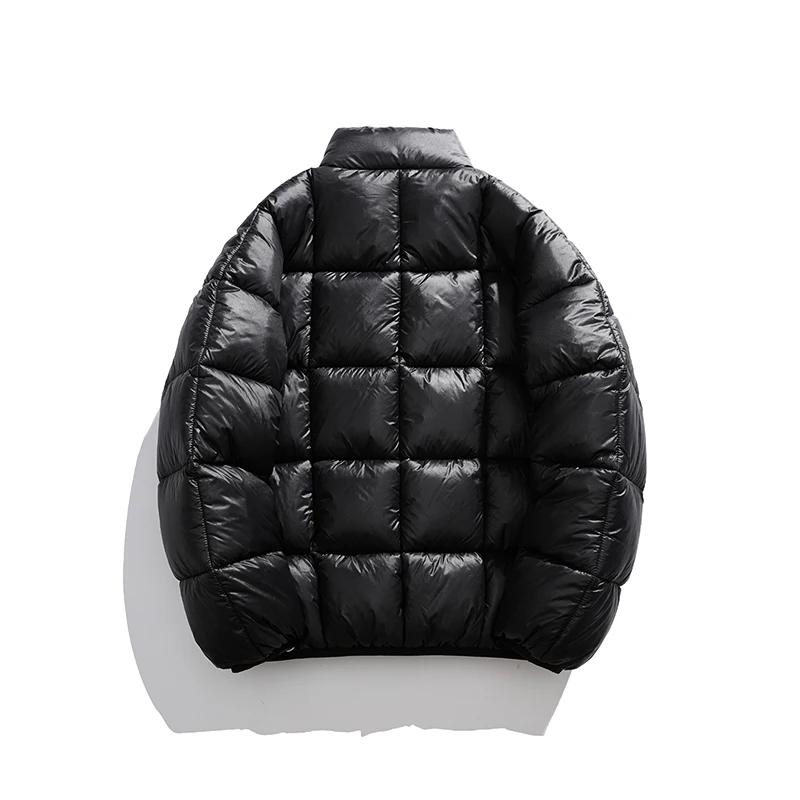 Kurtki zimowe męskie wiatroodporne ze stójką, luźne kurtki puchowe męskie, grube, ciepłe płaszcze w kratę, odzież męska outdoorowa streetwear