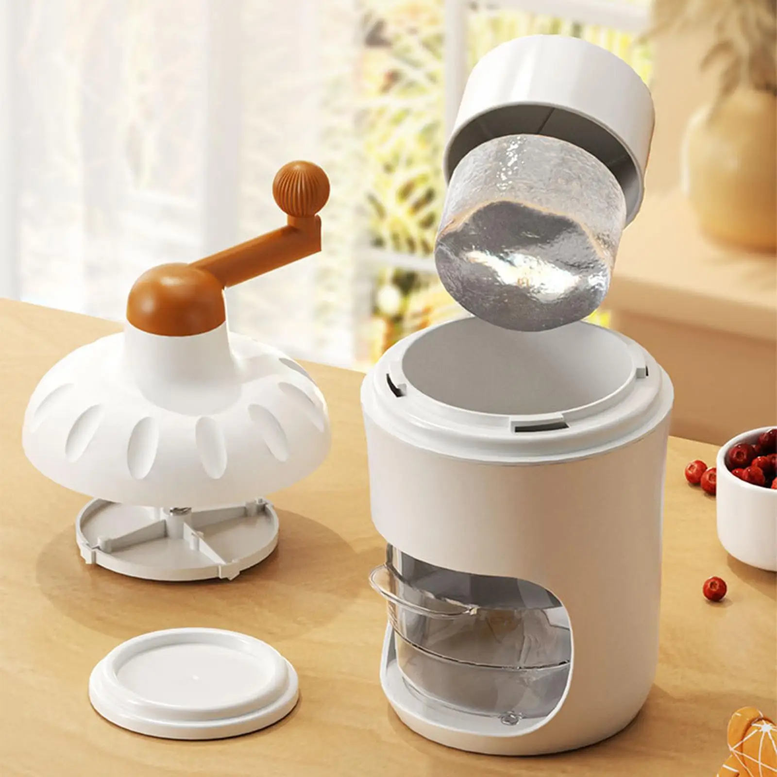 Ice Machine Manual Rotary Portable Shaved Ice Machine Built in Spring Press for Bars, Kitchen with Ice Cube Tray DIY Fun