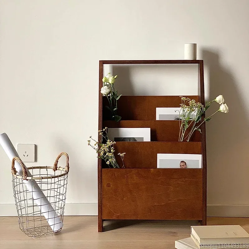 

Полка для журналов в корейском стиле, ретро-кофейня, маленькая книжная полка, полка для хранения пластинок ваби-саби