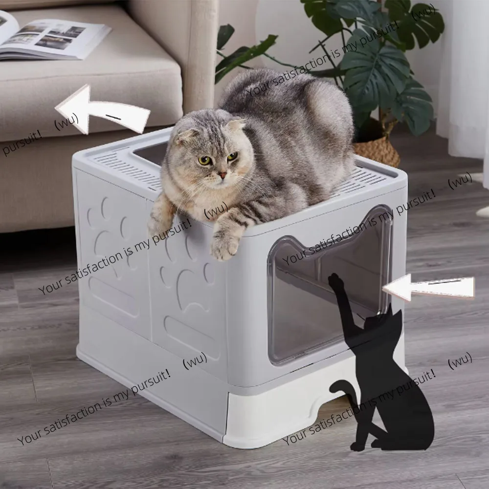 Práctica caja de arena plegable: design de cajón con cuchara para une facile gestion de residuos de gatos