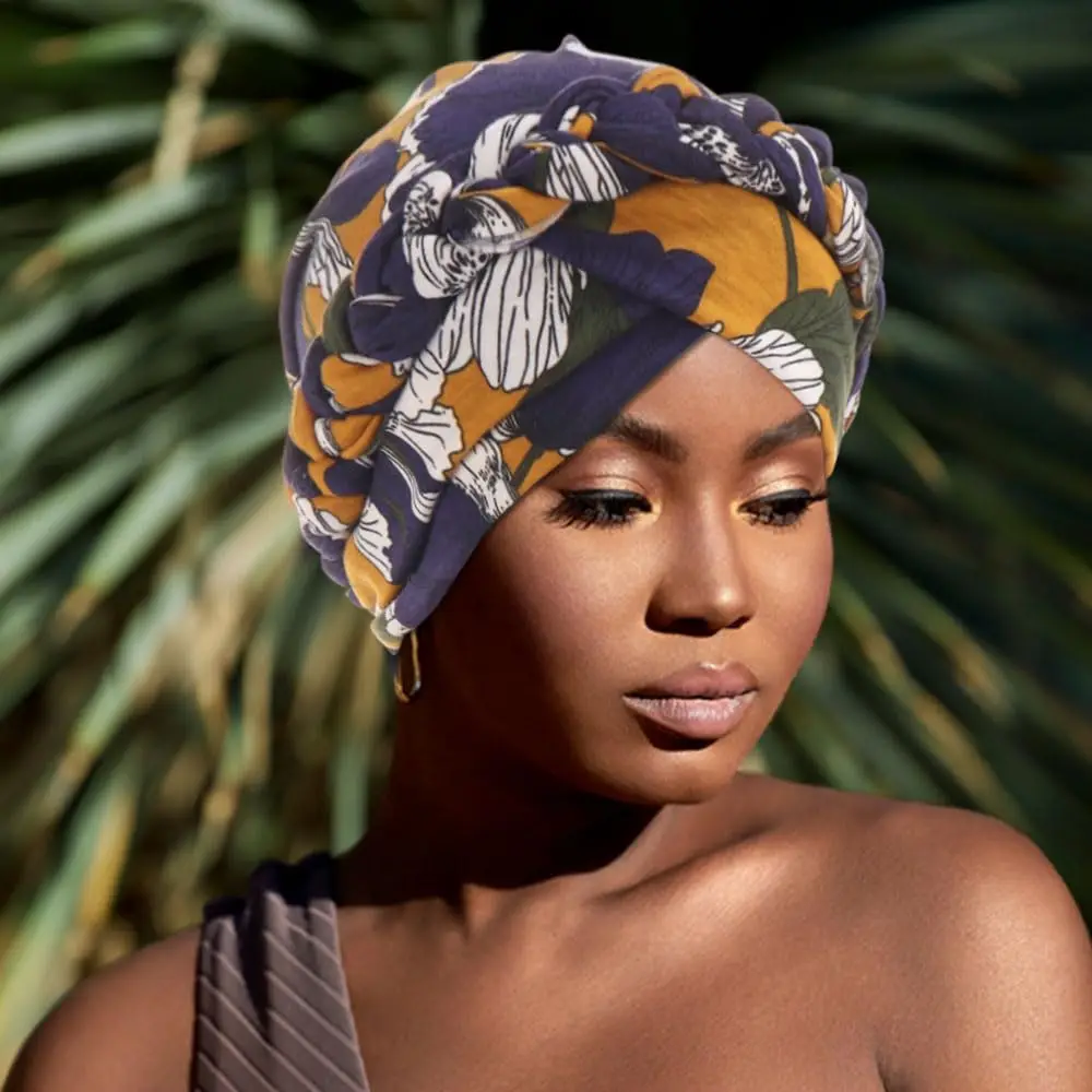 African Women Turban Caps Print Twist Braid Headwrap Pre Tied Chemo Cancer Bandana Headscarf Hair Cover Wrap Hats