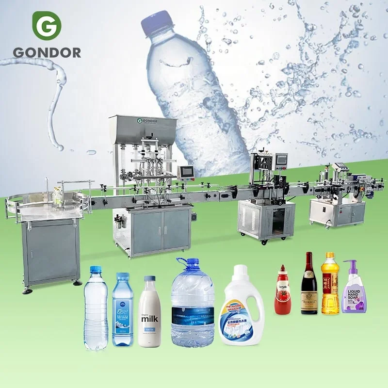 Máquina automática de llenado de líquidos con 4 boquillas de 1 ml a 1 litro para botellas de bebidas, planta de embotellado y etiquetado para aceite de oliva