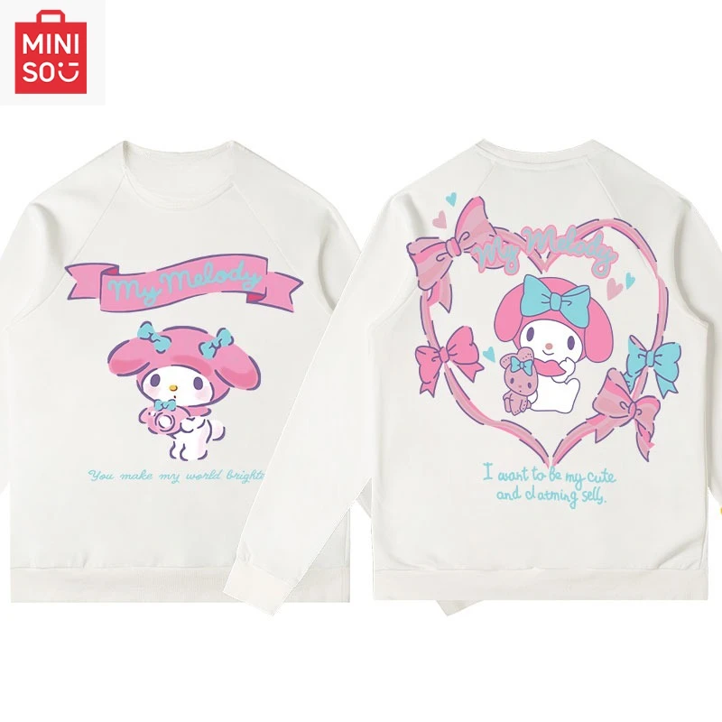 

MINISO коллатесы с Sanrio Company Ltd Толстовка с принтом и длинными рукавами, свободная повседневная и милая с рисунком для девочек и мальчиков