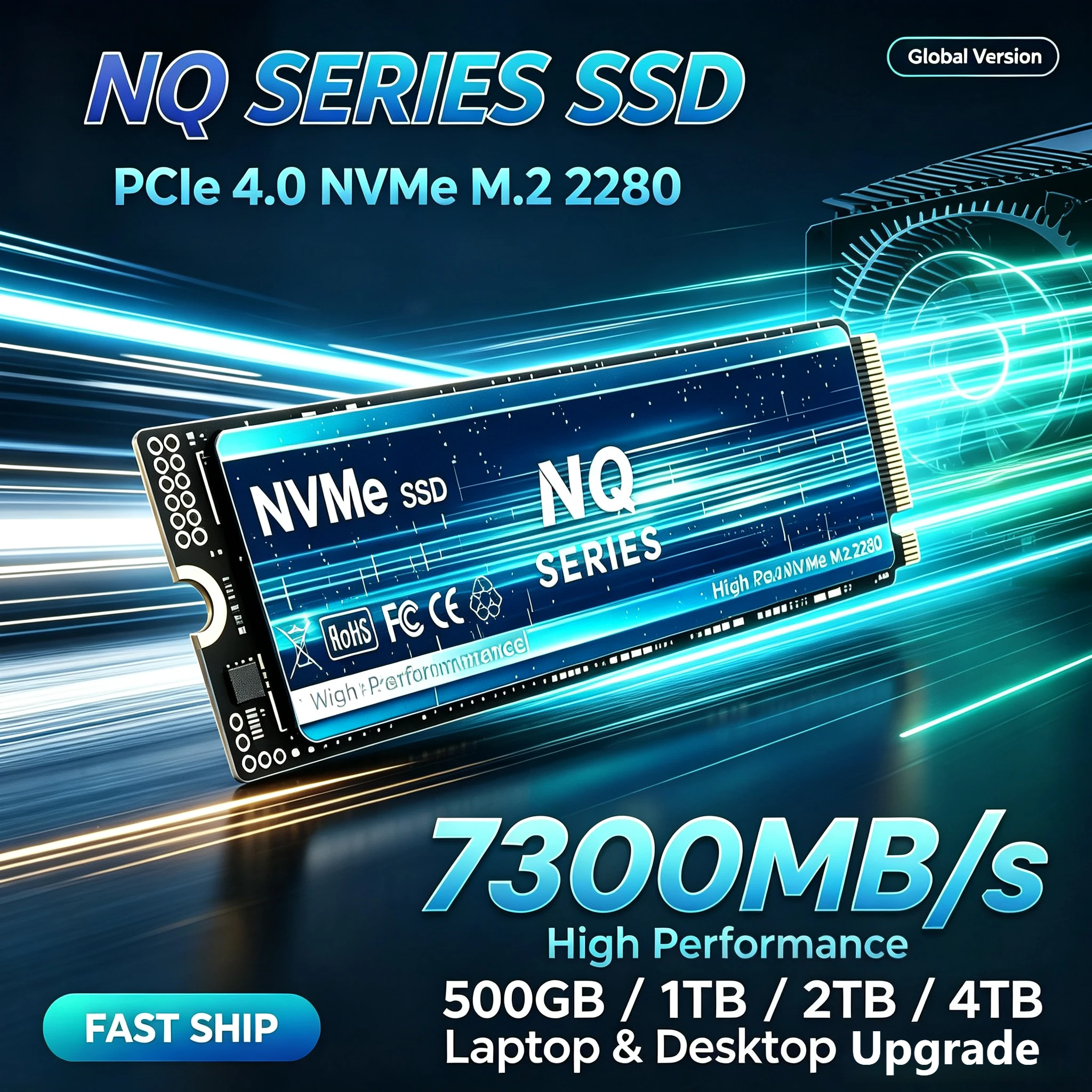 NQ 2TB 4TB SSD M.2 NVMe Internal Solid State Drive High Speed 7300MB/s PCIe 4.0 Gaming Drive Works for  Laptop PC Hard Disk