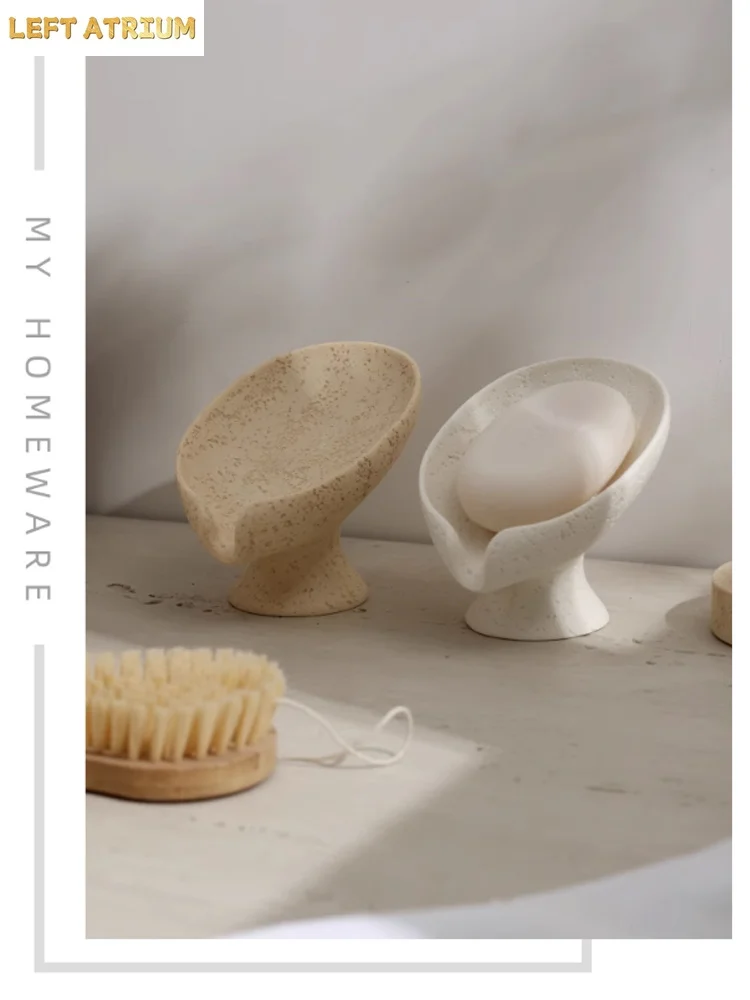 AhunderJiaz Wabi-sabi Style Natural Travertine Soap Dish Soap Box Bathroom Desktop Drainage Shelf Desktop Ornament Home Decor