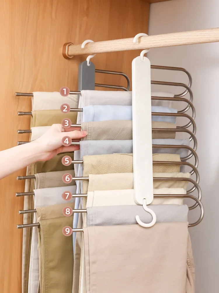 6 Layers Aluminum Pants Hangers,Space Saving Jeans Scarf Organizer,Multi-Functional Closet Heavy Rack for Slacks Skirt Trousers