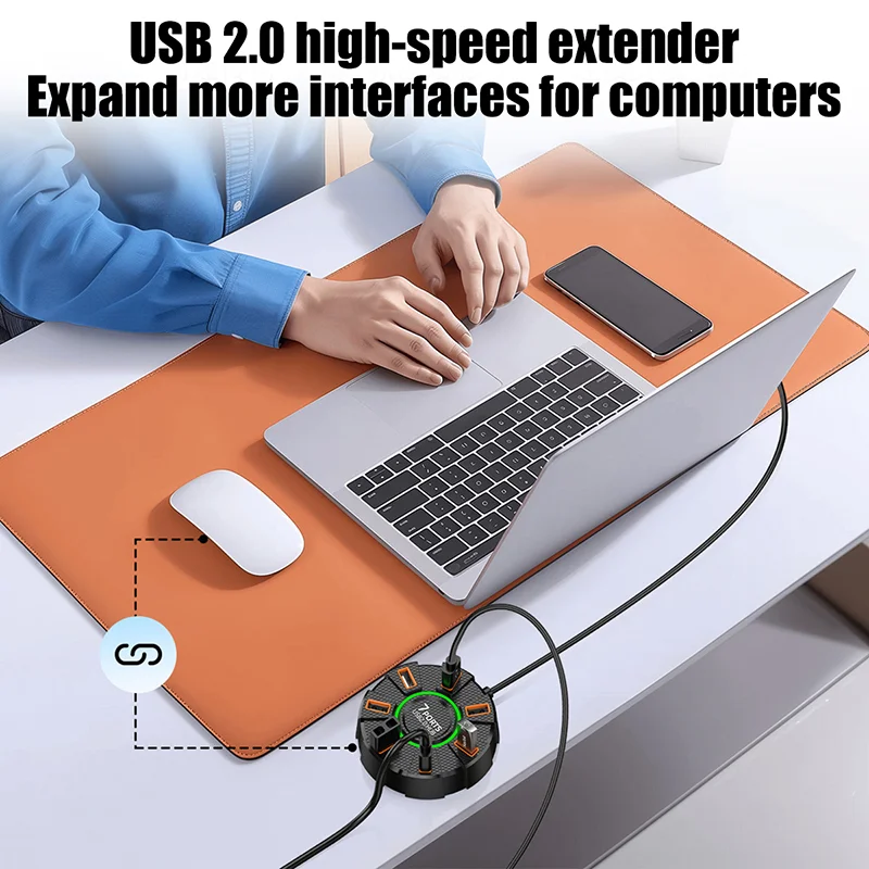 USB 2.0 허브 7 포트 멀티 분배기 어댑터 5Gbps 고속 USB 분배기 전원 어댑터 PC 노트북 용 7 포트 다중 확장기
